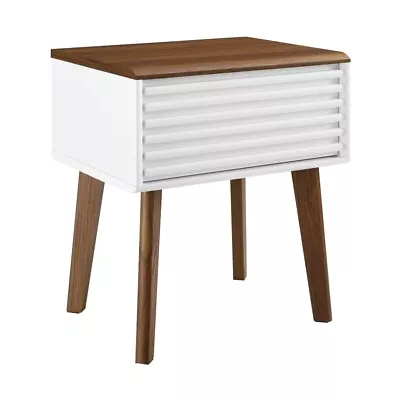 Modway Render Mid-Century Modern End Table Or Nightstand In Walnut White 15 X • $123.17