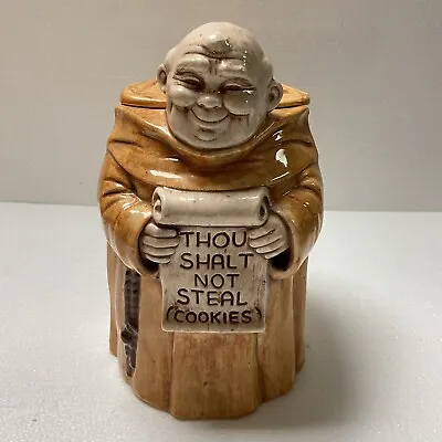 Vintage Monk Ceramic Cookie Jar Thou Shalt Not Steal Cookies 12” Height • $40