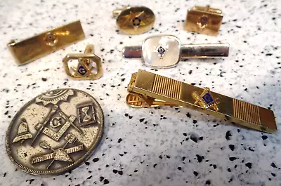 7 Pc Masonic Made A Mason Lodge Token Coin Tie Clip Bar Cuff Link LOT • $39.99