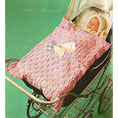 Vintage Baby Or Doll Knitting Pattern Pink Bells Pram Blanket In 3ply Wool • $6