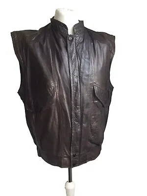 Vintage TRAPPER Leather Gilet Vest Sleeveless Jacket Brown Men's L • $27.13