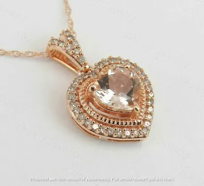 2Ct Heart Cut Morganite Diamond Halo Pendant 18  Necklace 14K Rose Gold Finish • $46.20