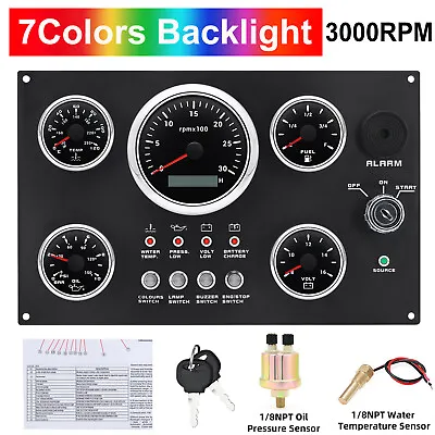 5 Gauge Set With Instrument Panel 3000RPM With Senders For Car Marine Boat Yacht • $194.98