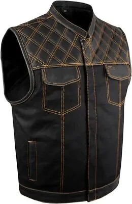 SOA Men's Motorcycle Club Denim & Leather Vest W/ 2 Concealed Carry Pocket • $49.90