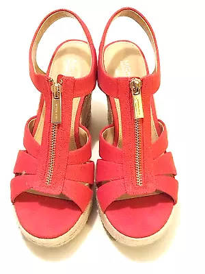 Michael Kors Women's Berkley Wedge Canvas Sandal Bark Persimmon Size: 5.5 M • $38.50