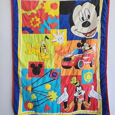 Disney Mickey Mouse Goofy Toddler Blanket Vintage Car Quilt Beep Pluto 40x54 • $19.99