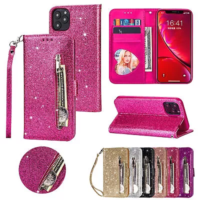 $14.09 • Buy Glitter Bling Zipper Leather Wallet Case For IPhone 13 Pro Max 12 11 X XS XR 876