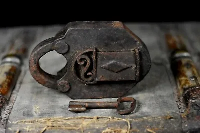 🔥RARE💎 6.2  Large Antique MEDIEVAL Iron Padlock With Key Police Door Lock • $440