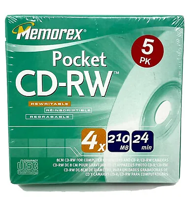 Memorex Pocket CD-RW 4x 210 MB 24-min. Blank Mini Discs 5 -Pack - NEW/SEALED • $12