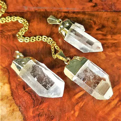 Quartz Crystal Point Pendant Gold Plated Necklace Charm Clear Healing Crystals • $11.78