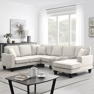 108*85.5  Modern U Shape Sectional Sofa 7 Seat Fabric Sectional Sofa Set With 3 • $1212