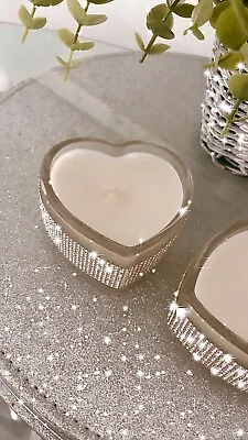 Bling Heart Shape Vanilla Scent Candle Silver Bling Candle For Her • £9.99
