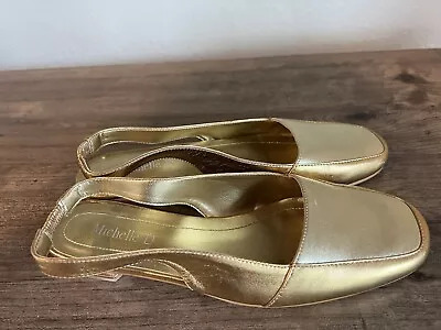 MICHELLE D Gold Slip On Sandals Slides Shoes Women's Size 6 M • $19.99