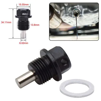 M14x1.5MM Engine Magnetic Oil Drain Plug Screw Nut Bolt Oil Drain Sump Nut Black • $3.28