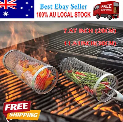 Round Rolling Grill Basket Outdoor Camping Barbecue Rack BBQ Accessories • $17.56