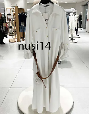 Zara New Woman Midi Shirt Dress With Belt White Xs-xxl  2251/522 • $78.99