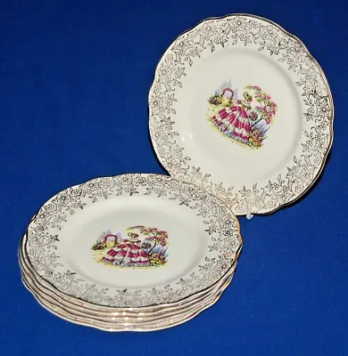 Vintage Washington Pottery Set 6 Crinoline Lady Side Plates. 18cms Diameter. • £9.99