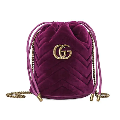 $1769.64 • Buy New Authentic Gucci GG Marmont Matelassé Velvet Mini Bucket Bag