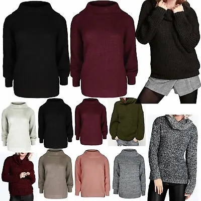 £6.49 • Buy Ladies Womens Full Sleeve Chunky Knit Jumper Oversized Roll Cowl Neck Jumper Top