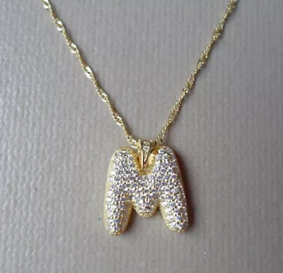 QVC Diamonique Cz Sterling/Yellow Gold Clad Puffy Pave'  M  Pendant Necklace • $27.99