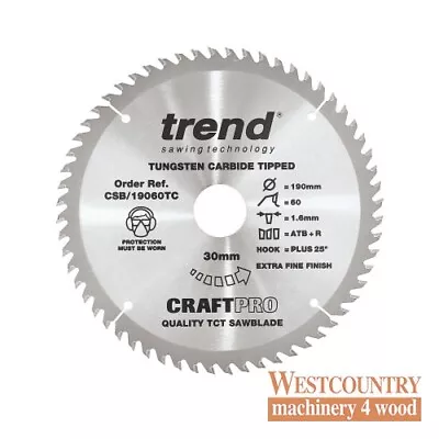 Trend CraftPro Thin Kerf Cordless Saw Blade - 190mm Dia X 1.6 Kerf X 30 Bore 60T • £19.96