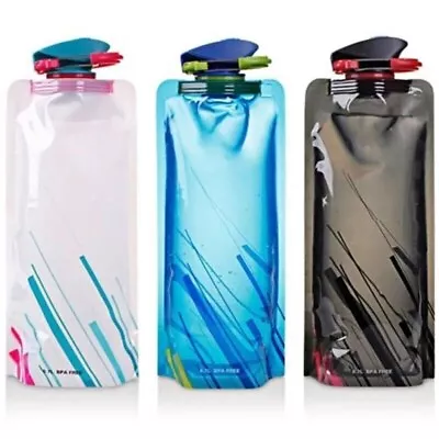 $13.80 • Buy 6PCS/Set Foldable Water Bottle Outdoor Sports Drinking Bag Running Camping 700ml