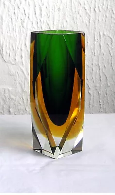 Murano Sommerso Faceted Medium Vase ( Green And Orange )  • £50