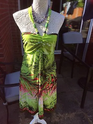 £2.99 • Buy ‘Body Flirt’ Green Multicoloured Halter Neck Dress - Size M - Preloved