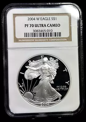 $28 • Buy 2004 W - NGC PF 70 Ultra Cameo - Silver American Eagle S$1 One Dollar Coin -5010