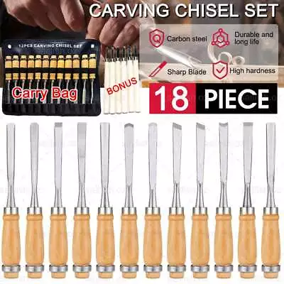 18PCS Wood Turning Lathe Chisel Set Woodworking Carving Woodturning Tool & Pouch • $24.75