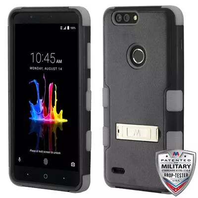 For ZTE Blade Z Max Z982 - Natural Black Gray TUFF Hybrid Case Stand • $10.19