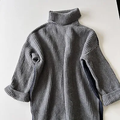 Anthropologie Moth Size M Turtleneck Knit Sweater Dress Side Slit Gray Blue • $22