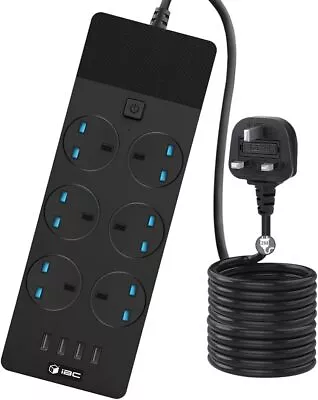 1.5M/3M/5M Extension Lead With 2 USB 3 Way Power Strip Plug 4 Individual Switch • £6.99