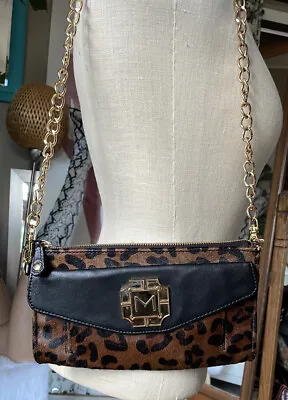 Monet Leather Purse Shoulder Bag Clutch  Catherine Leopard Print Brown Black • $26.50