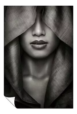 Black & White Woman Face & Scarf Portrait Artistic Poster Wall Art Home Decor • £9