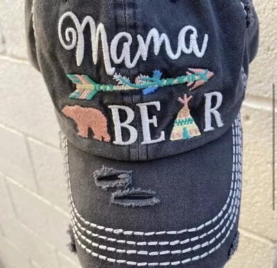 Mama Bear KBETHOS Distressed Black Baseball Sports Mom Embroidered Hat • £12.08