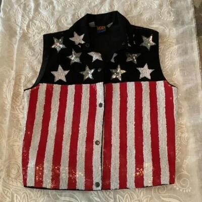 $125 • Buy Vintage MODI Denim Sequin Vest - American Flag M