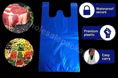 Takeaway Plastic Vest Carrier Bags BLUE Recyclable Food & Drink Safe All Sizes • £4.55