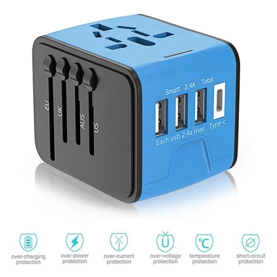 $52.99 • Buy Universal World Travel Adapter Type-C&3 USB Charger US/UK/EU/AU Plug Converter