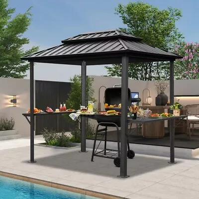 Domi Aluminum Grill BBQ Gazebo 8' × 6' Metal Frame W/Shelves Tables (Grey) • $729