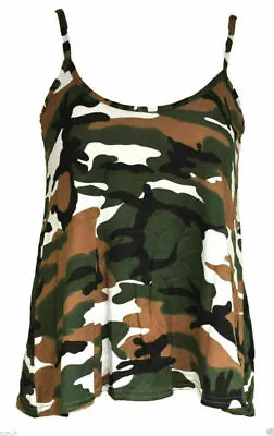 Ladies Cami Strappy Vest Top T-Shirt Leopard Tartan Print Sleeveless Casual 8-26 • £7.99