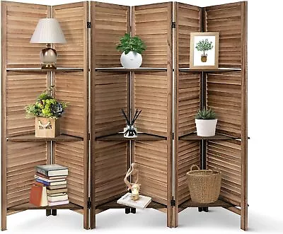 6 Panel Room Divider With Shelves Fully Assembled 5.6Ft Folding Privacy Screen W • $172.49