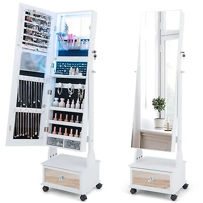 Standing Jewelry Armoire Lockable Jewelry Cabinet Vanity Mirror With LED Light • £109.95