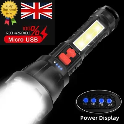 £7.99 • Buy High Powered LED Flashlight Super Bright Torch USB Rechargeable Camping Lamp UK