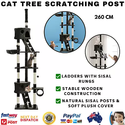 Cat Tree Scratching Post 260cm Large Tower Sisal Posts Toy Gym Furniture Kitten • $121.68