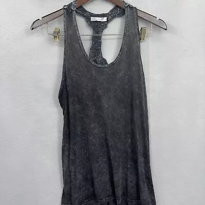 T Party Tank Top Blouse Womens Small Boho Gray Floral Lace Flowy Mineral Wash • $15.95