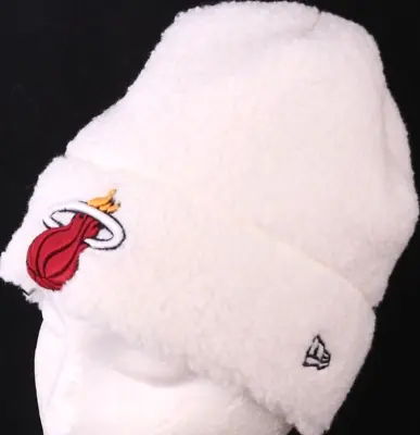 NEW Miami Heat NBA New Era White Wool Plush Stocking Cap Hat Beanie Womens OSFM • $25.48