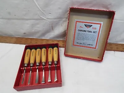 Set Millers Falls Wood Carving Chisel Tool 106 + Red Box Gravers Chip Engraving • $99.99