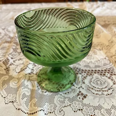 Vintage MCM  E.O. Brody Co. Cleveland Ohio Green Compote Wavy Groovy Pattern • $14.99