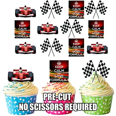 PRECUT Formula 1 One F1 Edible Cupcake Toppers Cake Decorations Birthday 36 Pack • £5.99
